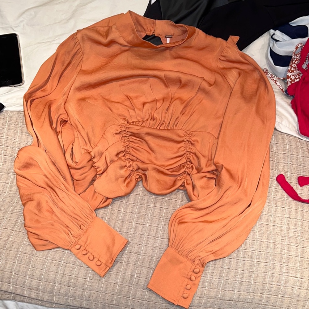 Free People Orange Open Back silk top